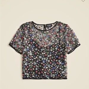 J. Crew Floral Embellished Black Top